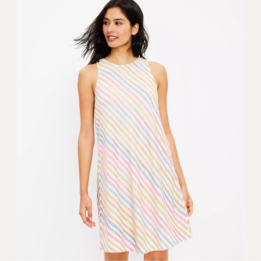 NWT Lou & Grey Sleeveless Rainbow Stripe Swing Dress, size M
